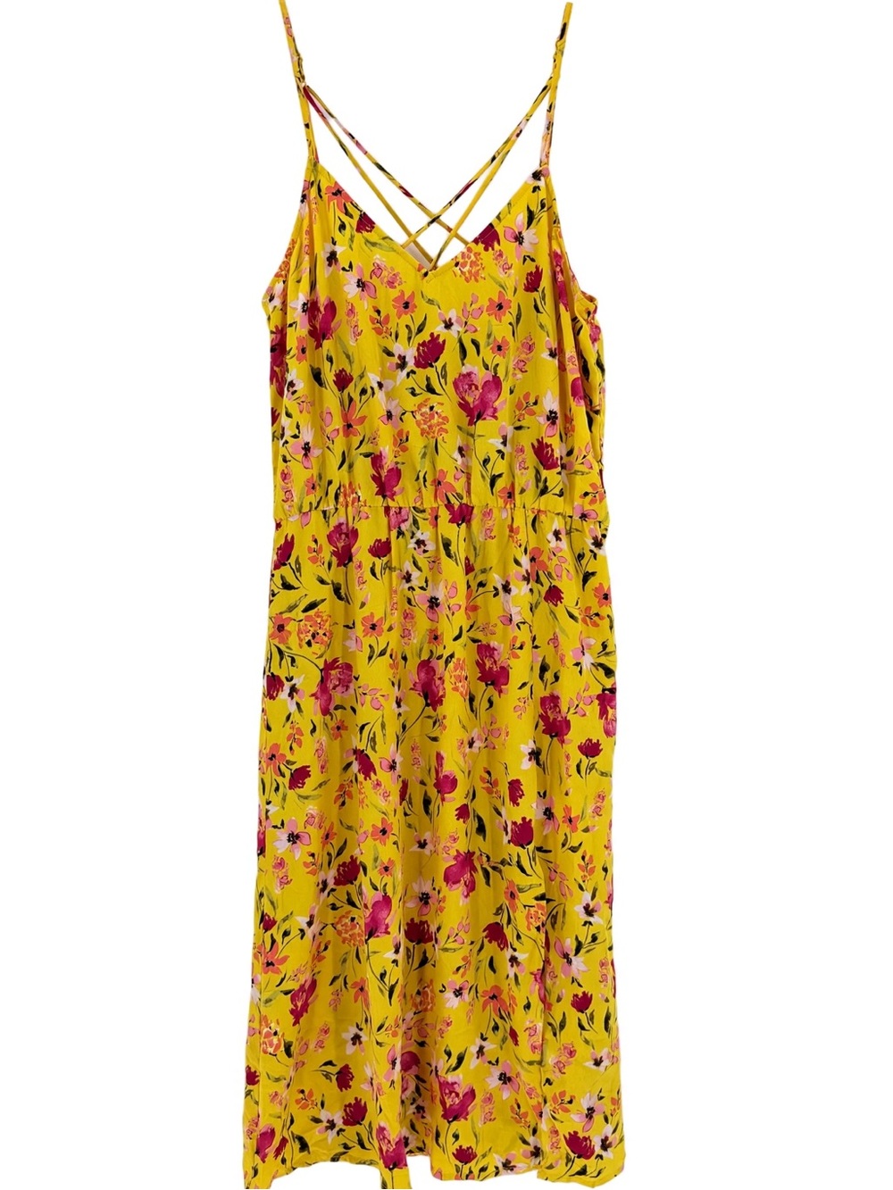 Socialite Nordstrom Strappy Back Floral Midi Dress Yellow Pink Size L